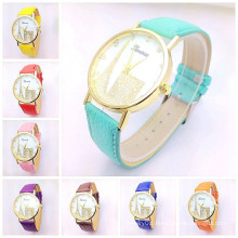 China supplier new products leather band geneva lady watch, women watches